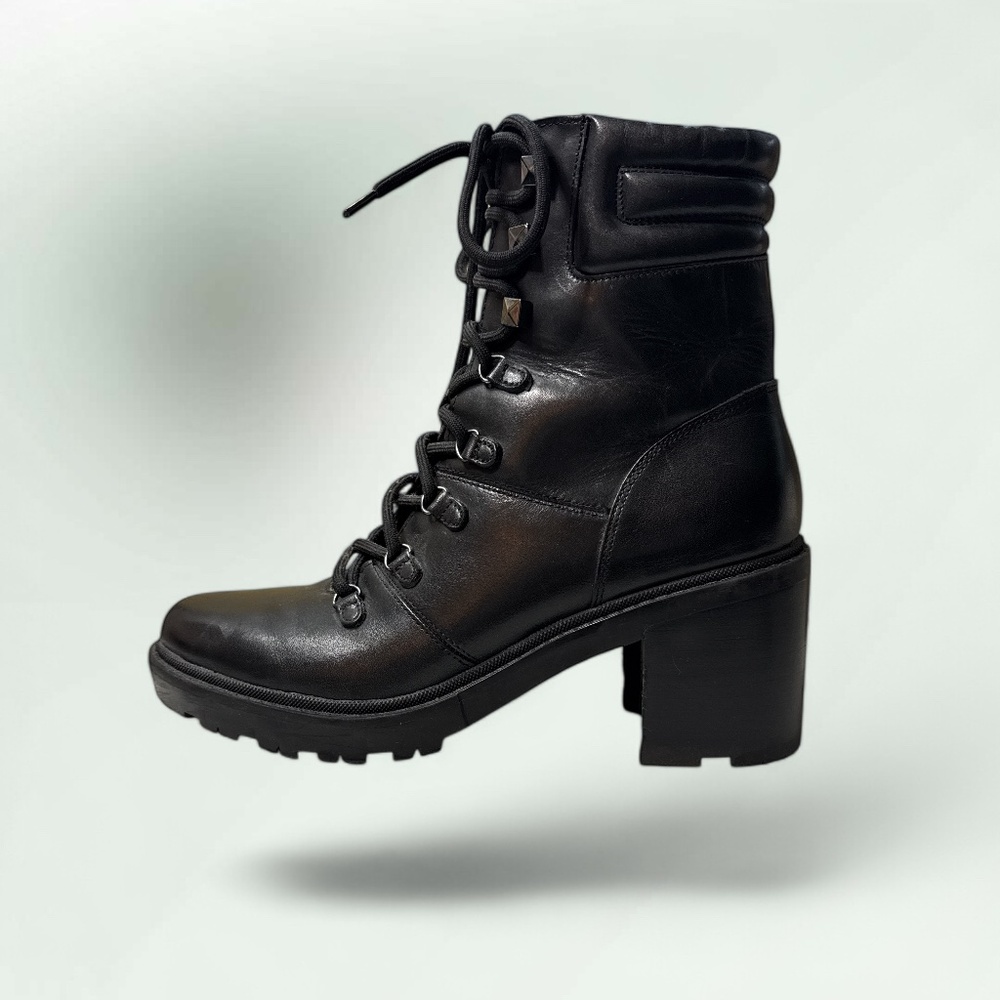 MARC FISHER Laboni black Leather Combat Boots shoes booties 8.5